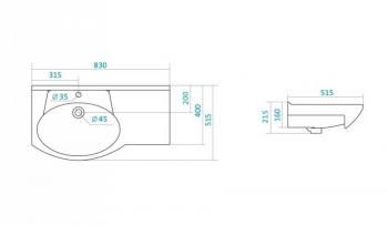 Тумба с раковиной Style Line Эко Стандарт 25 (3 ящ.) правая + Умывальник Коралл 82, правая