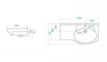 Тумба с раковиной Style Line Эко Стандарт 25 (3 ящ.) левая + Умывальник Коралл 82, левая