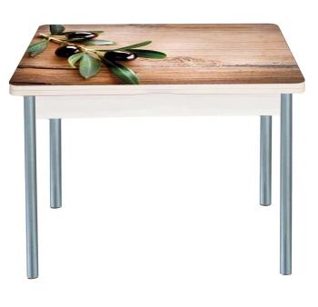 Стол обеденный Симпл Дуб молочный Маслины / опора круглая серебристый металлик (У)