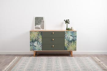 Комод Моби Маттиас 16.245 Дымчатый Зеленый K521 Гикори Рокфорд Натуральный KO86 PW Белый PE шагрень