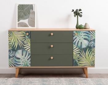 Комод Моби Маттиас 16.245 Дымчатый Зеленый K521 Гикори Рокфорд Натуральный KO86 PW Белый PE шагрень