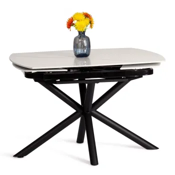 столешница керамика (глянцевая) / опоры металл, белый/черный