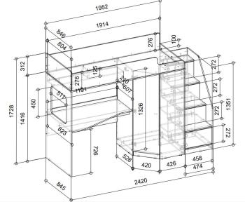 Кровать-чердак с угловым шкафом и столешницей Ridgimmi 11