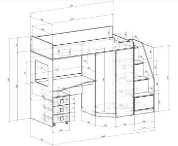 Кровать-чердак с угловым шкафом и столешницей Ridgimmi 11.1