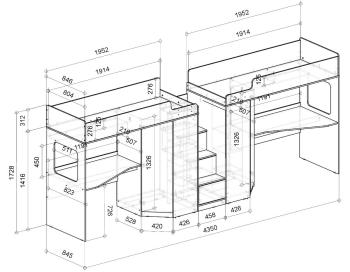 Кровать-чердак с угловым шкафом и столешницей Ridgimmi 11.2