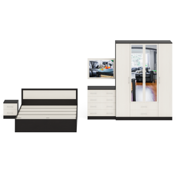 Спальня СВК Фиеста № 1 Комод + Зеркало + Кровать 1600 + Тумба + Шкаф 4-х створчатый