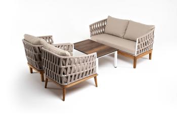 Лаунж-зона 4-местная плетеная из роупа со столиком канны цвета дуб 4sis Диего