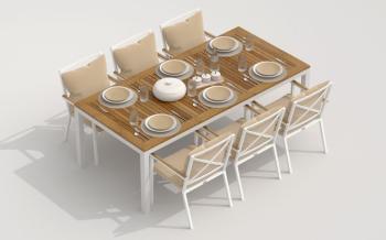 Обеденная группа Ideal Patio TELLA FESTA - стол тик 220/каркас белый