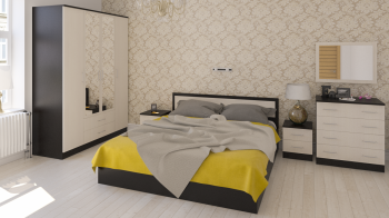Спальня СВК Фиеста № 5 Кровать 1800 + Две тумбы + Шкаф 4-х створчатый + Комод + Зеркало