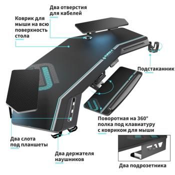 Стол для компьютера (для геймеров) с подставкой под клавиатуру и электрической регулировкой по высоте EUREKA ERK-ES71-B-EU