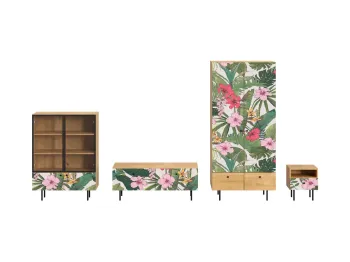 Ножки металлические, Фасад - Стекло/Принт Tropics, Корпус - Робиния Брэнсон