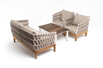 Лаунж-зона 4-местная плетеная из роупа со столиком канны цвета дуб 4sis Диего