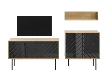 Фасад - Стекло черное RAL9005, Корпус - Дуб Корбридж