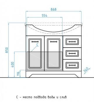Тумба с раковиной Style Line Олеандр-2 90 (3 ящ.) + Умывальник Эльбрус 90