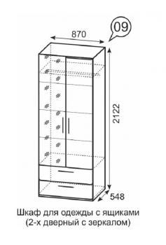 Шкаф для одежды 2-х дв. Ижмебель Монреаль 09 с зеркалом