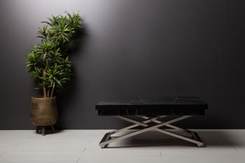 Стол-трансформер Левмар Cross D97/S79 Черный мрамор/Нержавеющая сталь