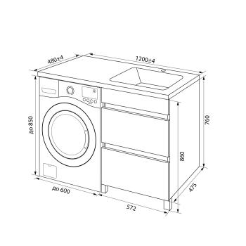 Тумба с умывальником напольная для стиральной машины с ящиками IDDIS Optima Home 120 см правая