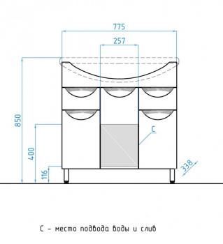 Тумба с раковиной Style Line Жасмин 80 (2 ящ.) + Умывальник Эльбрус 80