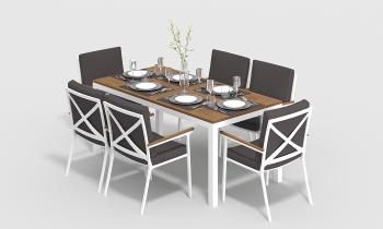 каркас белый/подушки антрацит/столешница тик