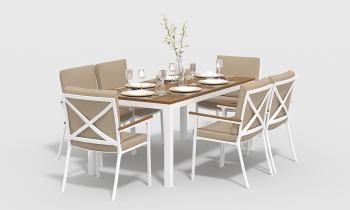 каркас белый/подушки бежевые/столешница тик