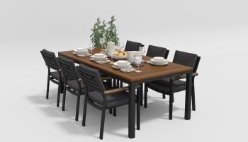 каркас темно-серый карбон/подушки антрацит/столешница тик