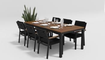 каркас темно-серый карбон/подушки черные/столешница тик