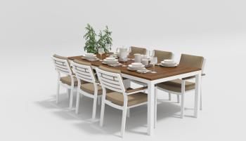 каркас белый/подушки бежевые/столешница тик