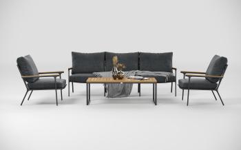 Каркас темно - серый карбон, тик/подушки темно - серые/столешница темно - серый карбон