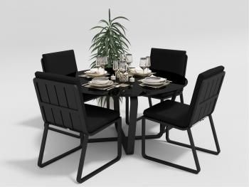 каркас темно-серый карбон/подушки черные/столешница черная глянцевая