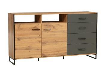 Дуб Бунратти Светлый/Диамант Серый/Металл: Черный