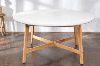 Обеденный стол из тика Joygarden TALARA 150 см круглый с керамической столешницей