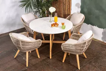 Обеденный стол из тика Joygarden TALARA 120 см круглый с керамической столешницей