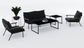 каркас темно-серый карбон/подушки черные/столешница черная глянцевая