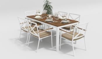 каркас белый/подушки бежевые/столешница тик