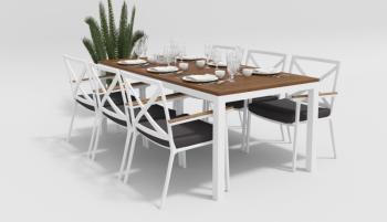 каркас белый / подушки антрацит / столешница тик