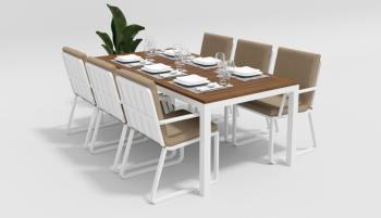 каркас белый / подушки бежевые / столешница тик