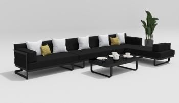 каркас темно-серый карбон/подушки черные/столешница черная глянцевая