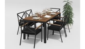 каркас темно-серый карбон/подушки черные/столешница тик